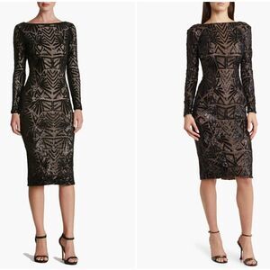 Dress The Population Emery Long Sleeve Sequin Cocktail Dress Medium